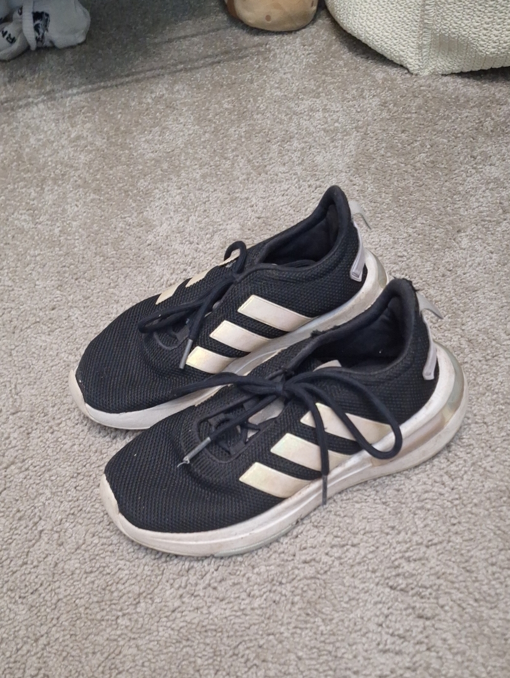 adidas Black Running Shoes with White Stripes